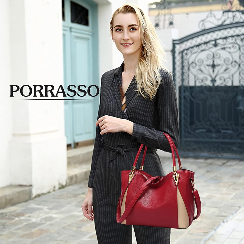 PORRASSSO Damen Handtasche Elegant Schultertasche Weiches PU Leder Umhängetaschen Frauen Henkeltasch