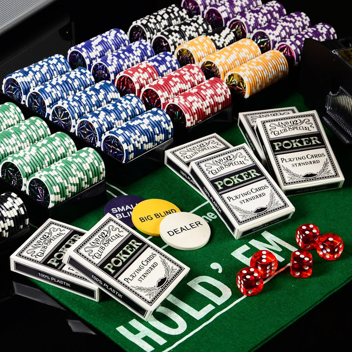 Pokerkoffer Deluxe Pokerset mit 600 Ocean Champion Chips mit Metallkern á 12 g viel Zubehör Kartenmi