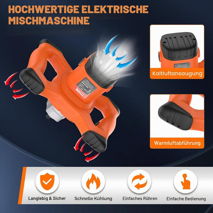 Neu Mörtelrührer, 2100W Betonmischer, Rührwerk Beton with 6 Speed, Quirl Mörtelrührer M14, Rührgerät
