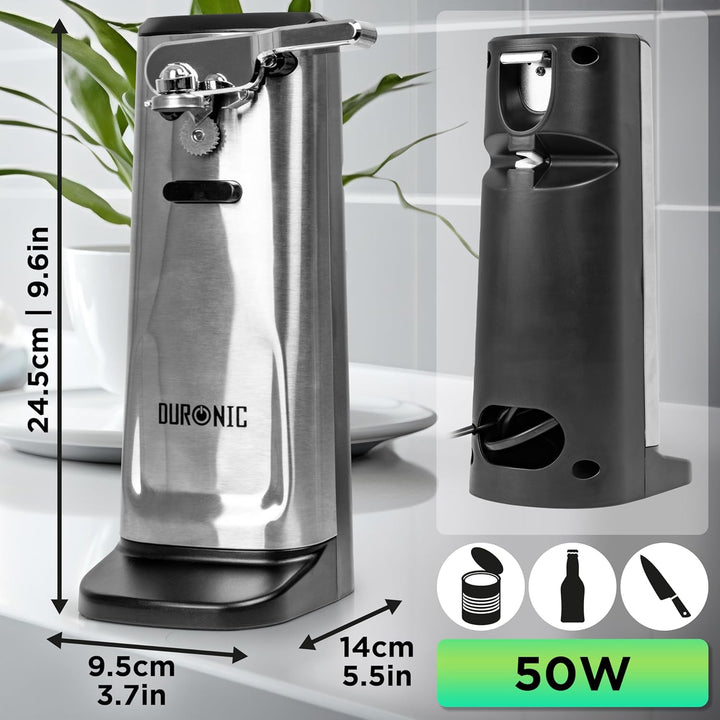 Duronic CO60 Dosenöffner, elektrischer Büchsenöffner für bis zu 600 ml Konservendosen, 3-in-1 automa