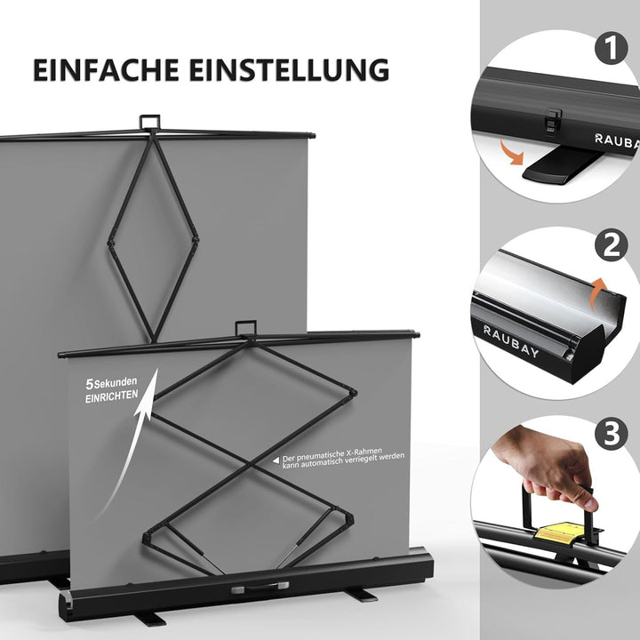【Einfacher Aufbau】 RAUBAY 152x210cm zusammenklappbarer Grau Hintergrund Gray Screen, tragbare auszie