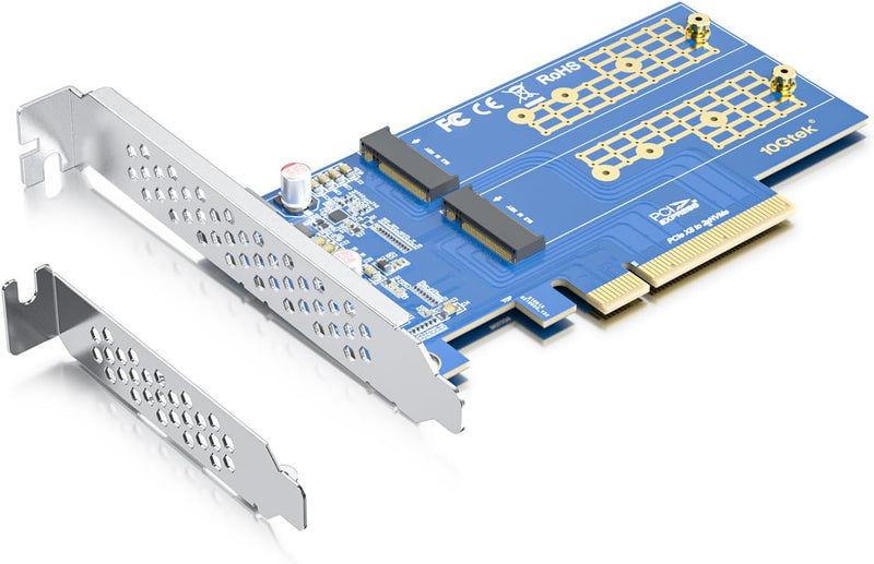 PCIe 3.0 to NVMe (2) M.2 Adapter for M.2 (M Key) SSD, PCIe X8, Requires Motherboard BIOS Support for