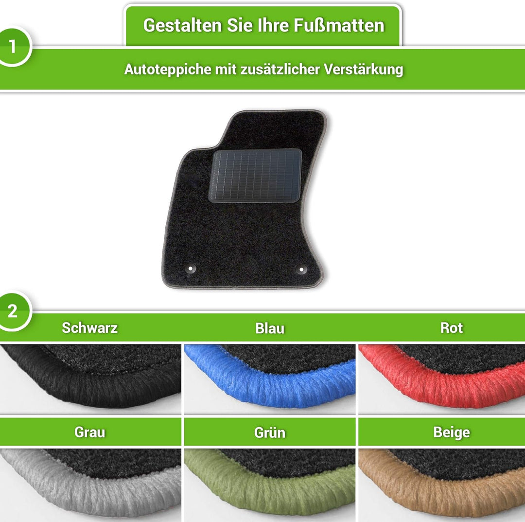 moto-MOLTICO Fussmatten Auto Velours Autoteppiche Schwarz Automatten Set 4-teilig passend für BMW 5e