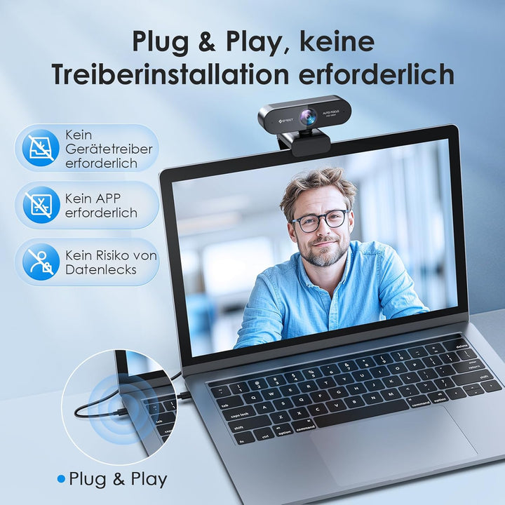 EMEET Webcam 1080P - NOVA Webcam mit Autofokus, Full HD Webcam mit 96° Weitwinkel und 2 Mikrofon mit