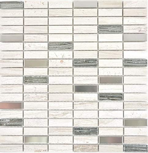 Mosaik Fliese Transluzent Edelstahl grauweiss Stäbchen Glasmosaik Crystal Stein Stahl für WAND KÜCHE