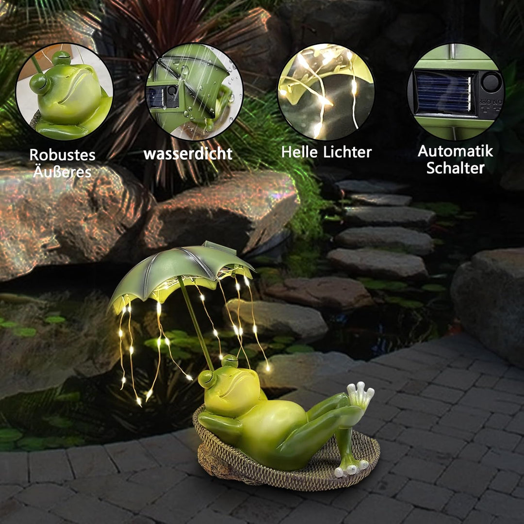 lifemet Outdoor Solar Frosch Garten Dekoration - Lustig Frösche Einschirm Figurch Garten Statue，IP65