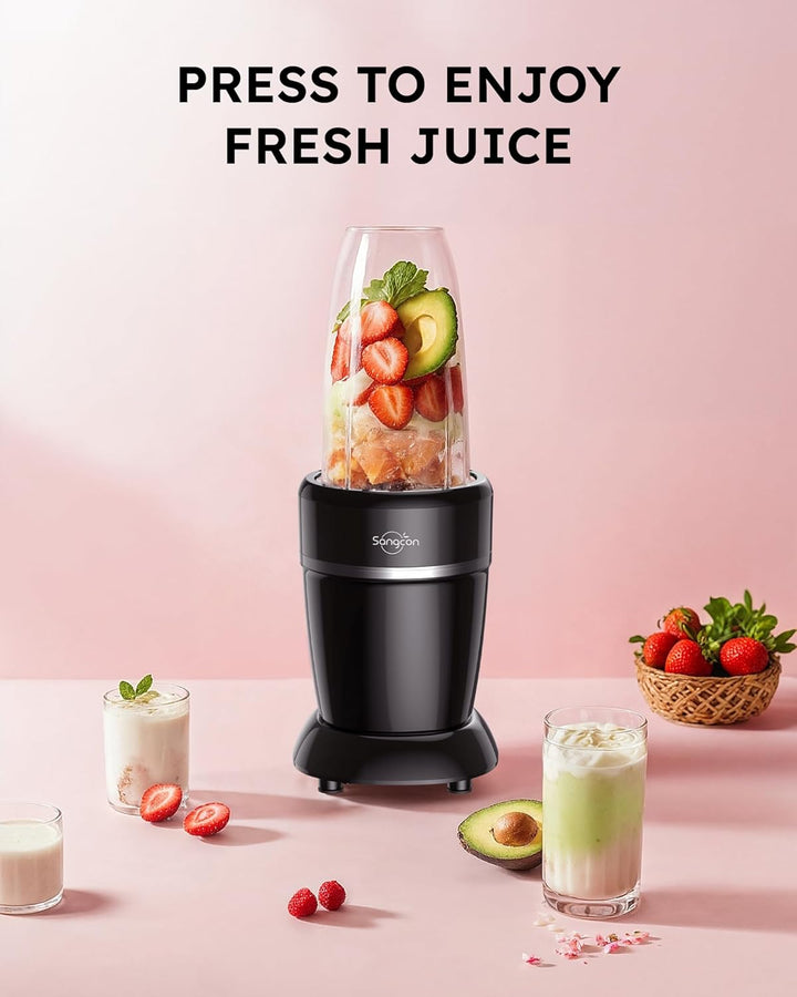 Sangcon 1000 W Mixer für Smoothies, Mixer für die Küche mit 3 Tassen + 2 Auslaufabdeckungen + 1 Aufb