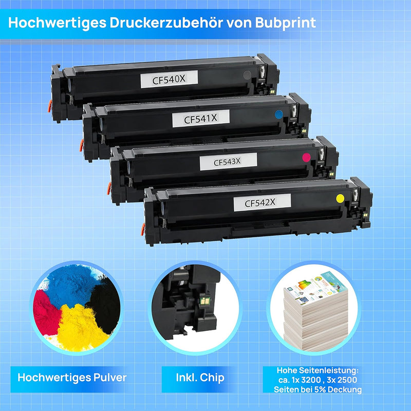 Bubprint 203X 4 Toner Kompatibel für HP 203X 203A für Color Laserjet Pro MFP M281fdw M254dw M254nw M
