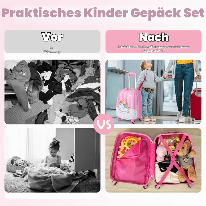 RELAX4LIFE Kinderkoffer mit Rollen, 2 TLG Kinder Kofferset, Koffer(16 inch) + Rucksack(12 inch), Rei