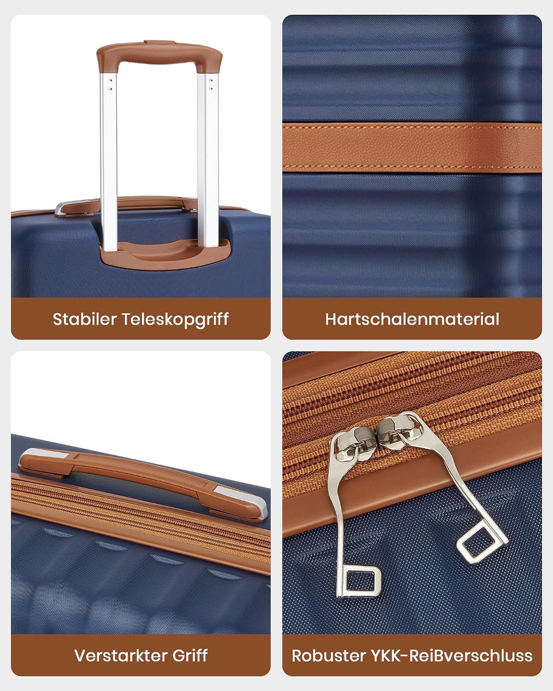 KONO Reisekoffer Set 3-teilig, Erweiterbar Hartschalenkoffer Mittel mit 4 Rollen und TSA Schloss, le