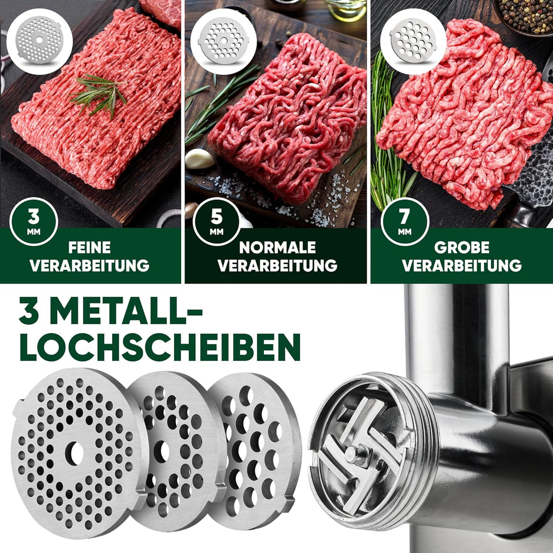 ProfiCook Fleischwolf 1200W | mit Aufsatz für Plätzchen/Spritzgebäck | Fleischwolf elektrisch | 3 Me