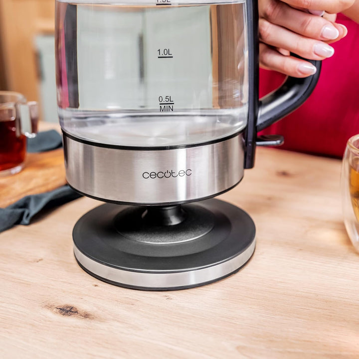 Cecotec Elektrischer Wasserkocher 1,7 L ThermoSense 340 Clear. 2200W, Borosilikatglas-Gehäuse, Leuch