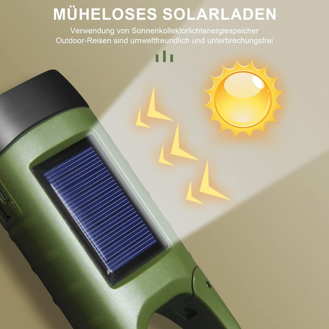 LED Taschenlampe USB Aufladbar, LED Taschenlampe für Aufladen Telefon, Kurbeltaschenlampe, Solar Tas