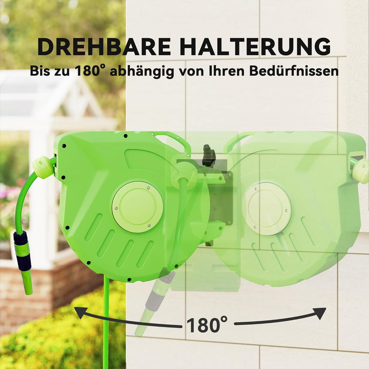 Outsunny Schlauchtrommel 15+1,5m Schlauchaufroller Automatik schwenkbar Druckluft Garten 180° schenk