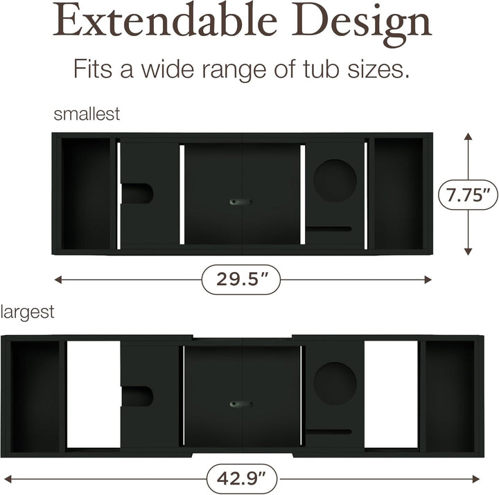 Premium Badewannen-Tablett aus Bambus – erweiterbares Badezimmer-Tablett aus Holz – verstellbares Ba