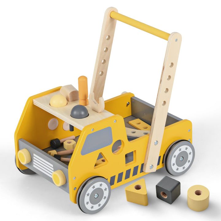 COSTWAY 2-in-1 Lauflernwagen Holz, Lauflernhilfe mit mit Multi-Aktivitätszentrum & Werkbank, Baby Wa