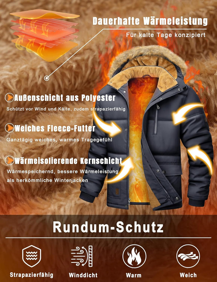 MAGCOMSEN Herren Winter Parka Jacke Winddicht Outdoor Warme Fleecejacke Freizeit Übergangsjacke Wass