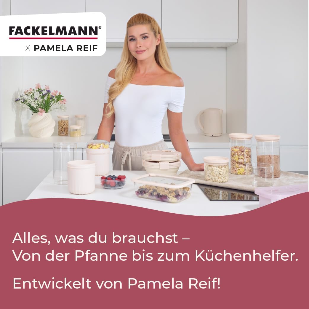 FACKELMANN x Pamela Reif Vorratsbehälter aus Glas – 4 Stück, 1000 ml, transparent mit pastellbeigem