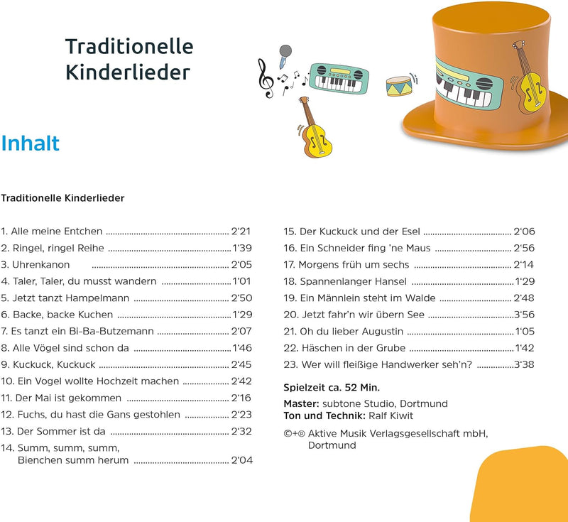 TechniSat TECHNIFANT Hütchen Traditionelle Kinderlieder (Alle meine Entchen, Backe, backe Kuchen und