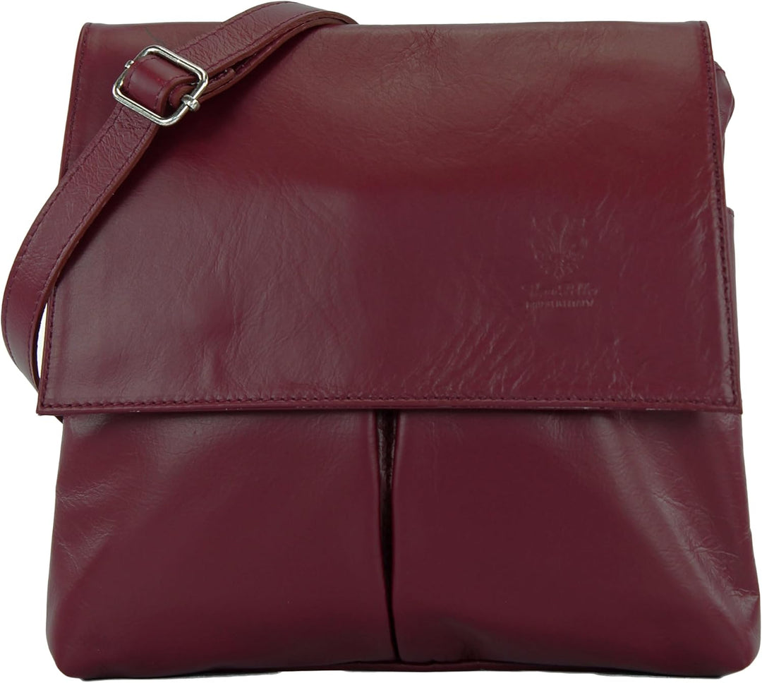 modamoda de - T63 - ital Umhängetasche Schultertasche Nappaleder Dunkelrot, Dunkelrot