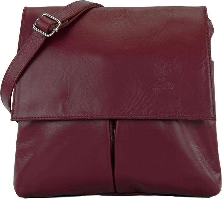 modamoda de - T63 - ital Umhängetasche Schultertasche Nappaleder Dunkelrot, Dunkelrot