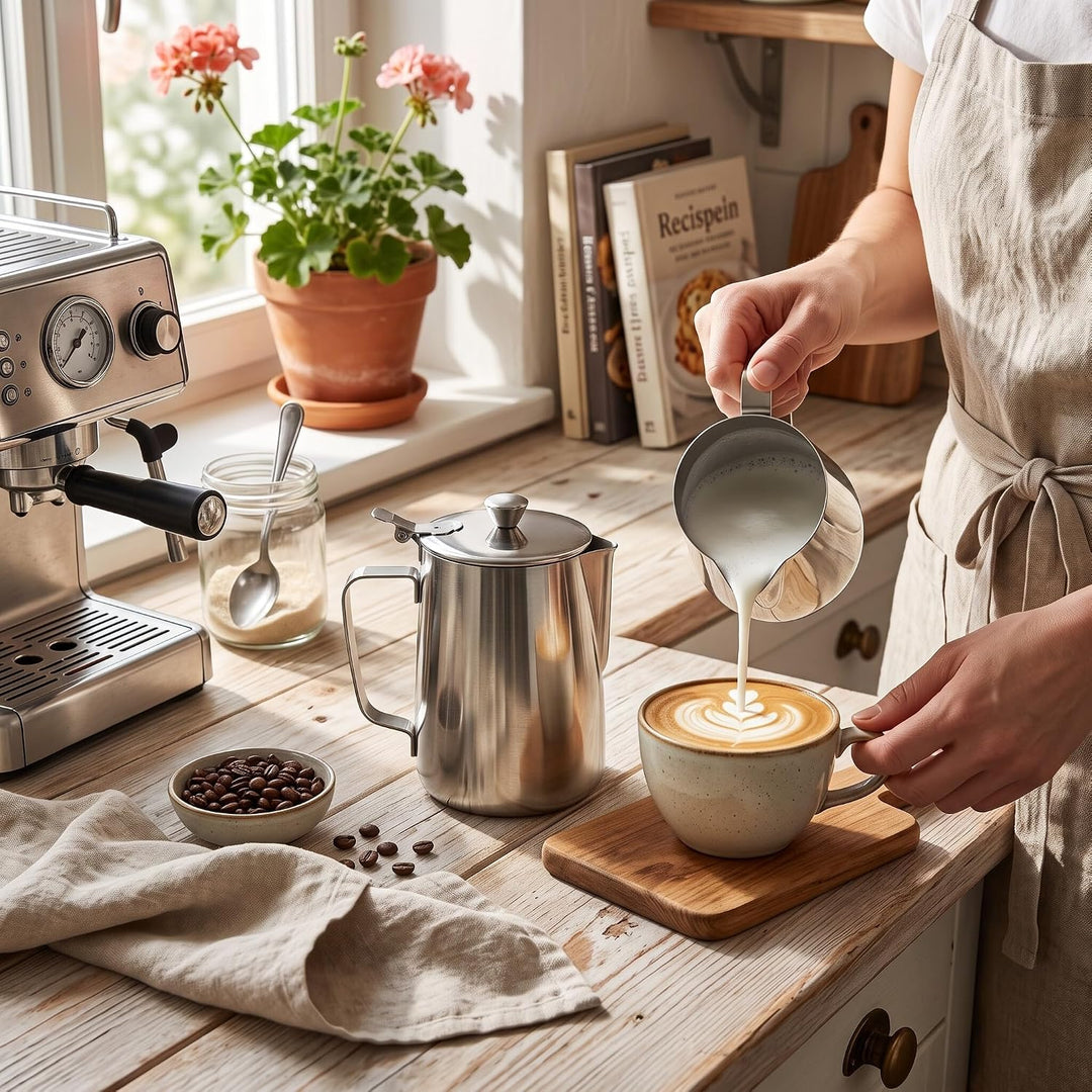 Milchkännchen mit Deckel, Milchkanne Edelstahl Milchschaumkännchen Kaffeekännchen Kännchen für Kaffe
