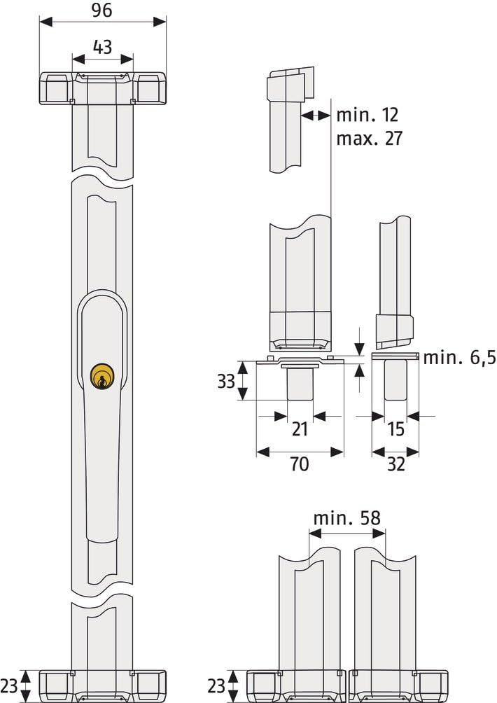 ABUS Fenster-Stangenschloss FOS550A AL0145 - Zusatzsicherung mit Druckzylinder und Alarmfunktion, gl