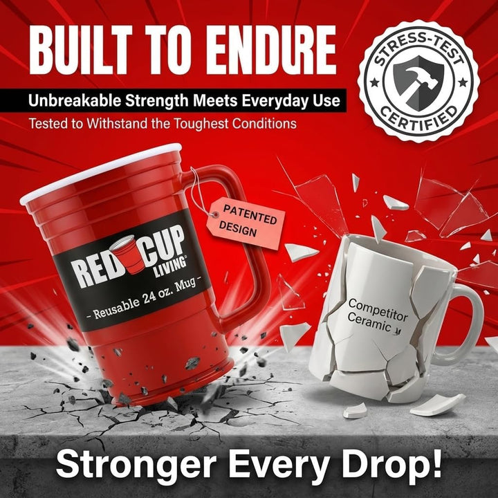Red Cup Living Wiederverwendbare Plastik-Kaffeetasse und Bierbecher – Grosse 24 oz rote Plastikbeche