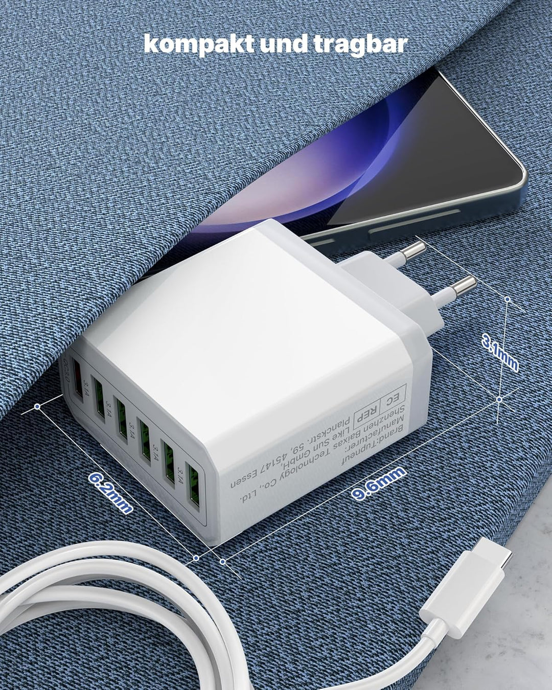 USB Ladegerät 2er-Pack, 6-Ports Ladeadapter 33W USB Ladestecker mit QC 3.0 Schnellladegerät Mehrfach