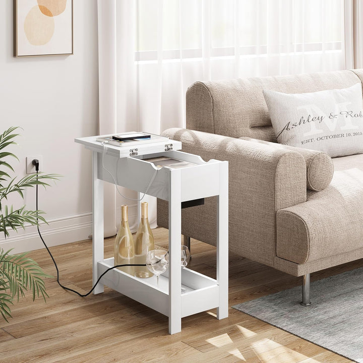 EUGAD Beistelltisch, Nachttisch mit Steckdose, Sofatisch, Couchtisch, Kleiner Tisch, Konsolentisch,