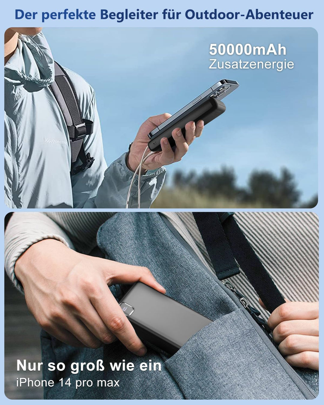 PowerBank 50000mAh grosse kapazität - schnelles Aufladen externer Akku, USB C 4 Ausgänge und 2 Eingä
