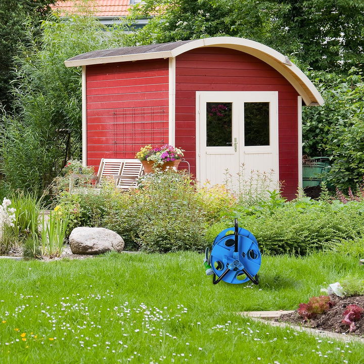 Relaxdays Schlauchtrommel, für 30 m 1/2" Schlauch, Stahl, Kunststoff, Schlauchhalter, HBT: 38 x 42 x