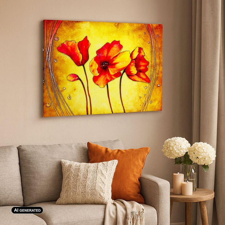 Bilder auf Leinwand 100x70cm Leinwandbild Blumen Schilder Stiel Linien Gross Wanddeko Bild Schlafzim