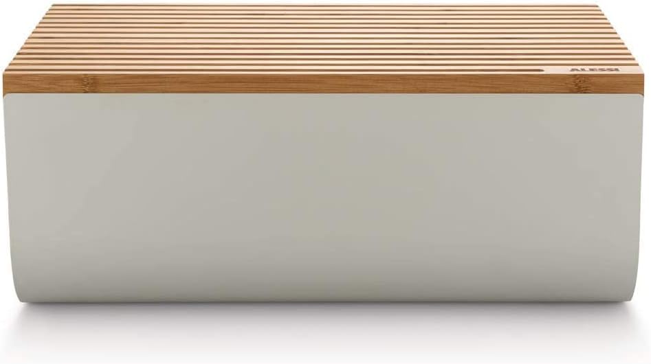 Alessi Mattina BG03 WG - Brotkasten aus Edelstahlstahl mit Epixidharz und Bambusholz, Warm Grey One