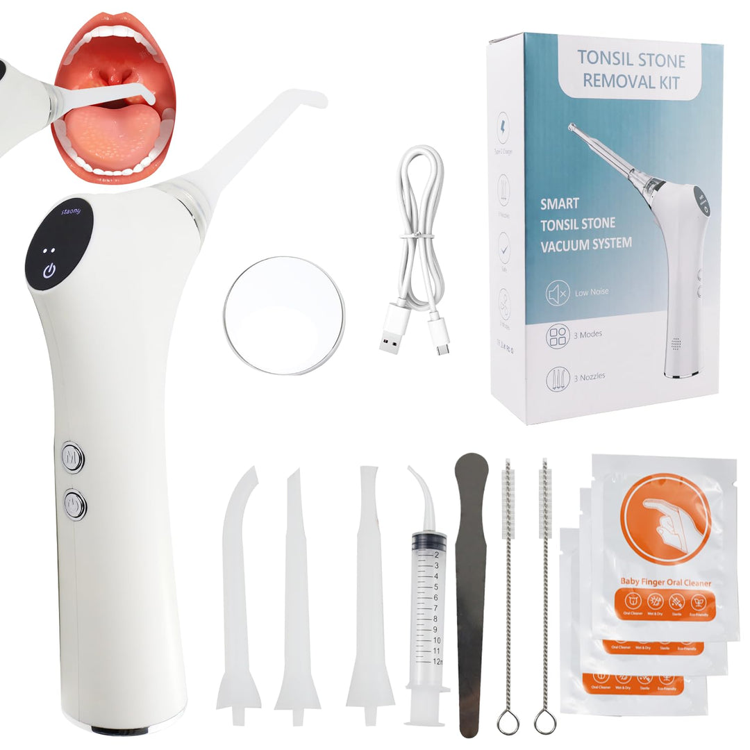 Mandelsteinentferner Set 3-in-1, Einfaches Tonsillenstein Entfernen + 32 Mundreinigungsfingerhandsch