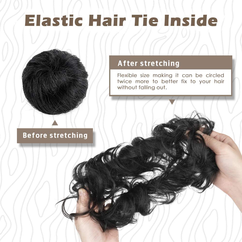 BARSDAR 100% Echthaar Haarteil Haargummi，Gelockt Unordentlich dutt extensions echthaar Haarteil Haar