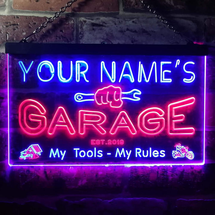 Personalized Your Name Est Year Theme Garage Man Cave Deco Dual Color LED Barlicht Neonlicht Lichtwe