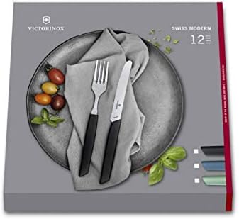 VICTORINOX Swiss Modern Besteck-Set für 6 Personen, 12-teilig, inkl. scharfe Messer mit Wellenschlif