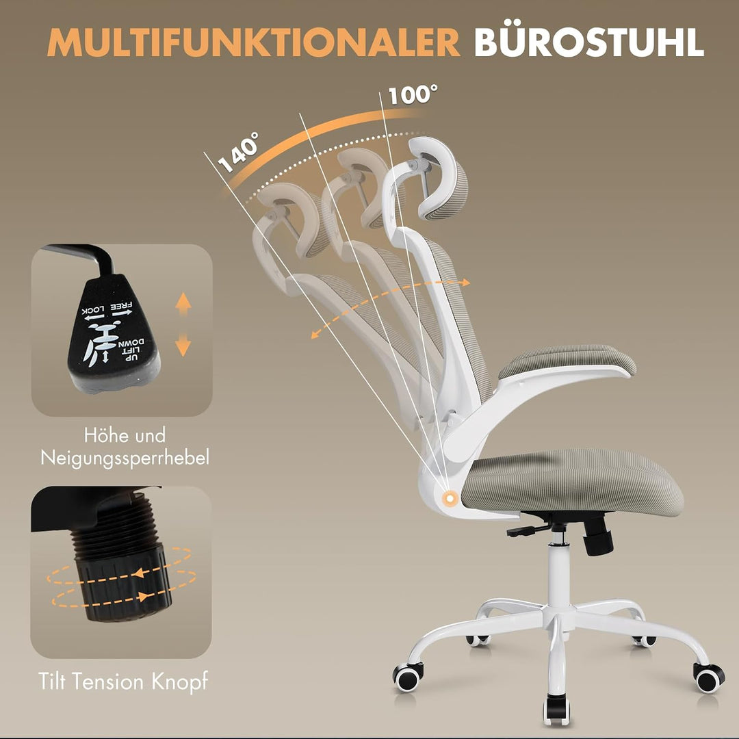 COLAMY Bürostuhl Ergonomisch, Netz-Schreibtischstuhl mit Verstellbarer Kopfstütze, Chefsessel Office
