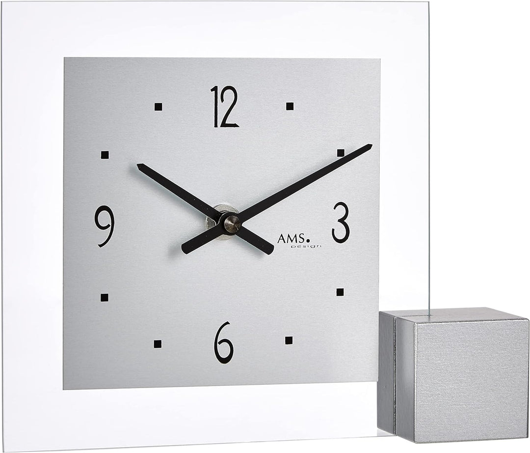 AMS Quarz-Tischuhr, Silber, 19 x 16 x 4 cm