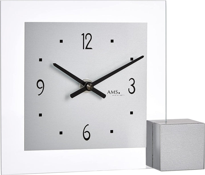 AMS Quarz-Tischuhr, Silber, 19 x 16 x 4 cm