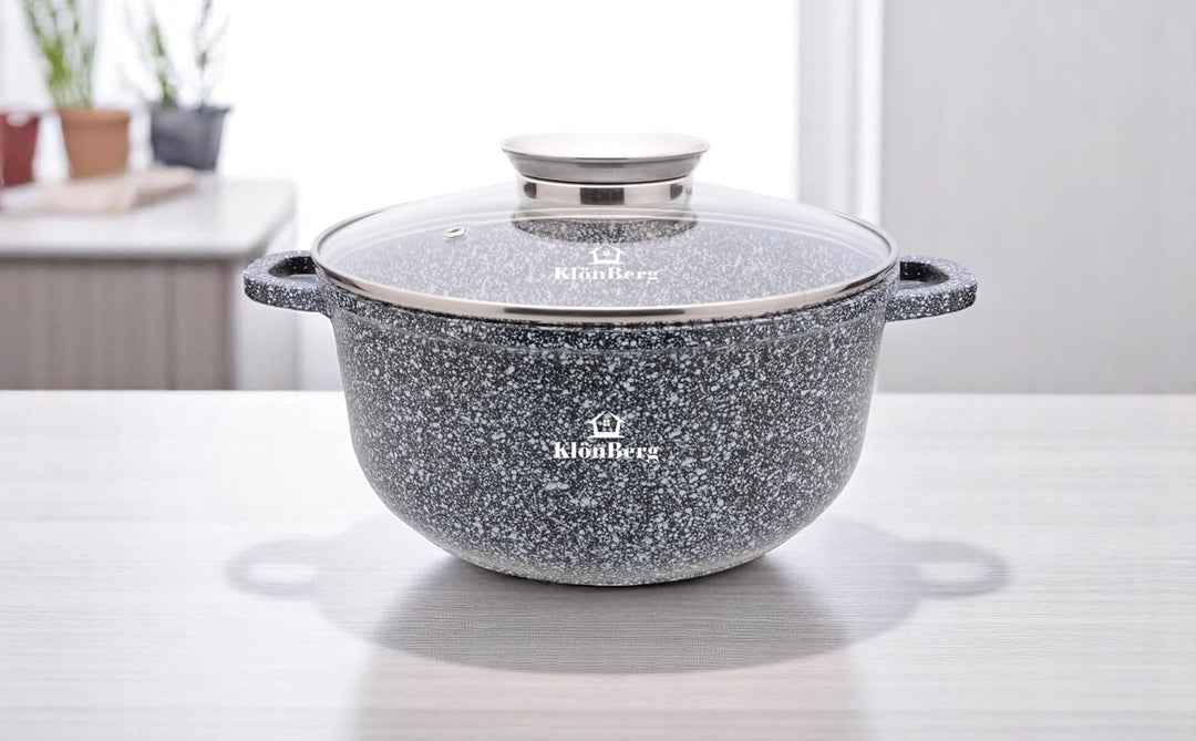 Klönberg Induktions-Topfset, Aluguss-Topf mit Antihaftbeschichtung, Topfset mit Glasdeckel für alle