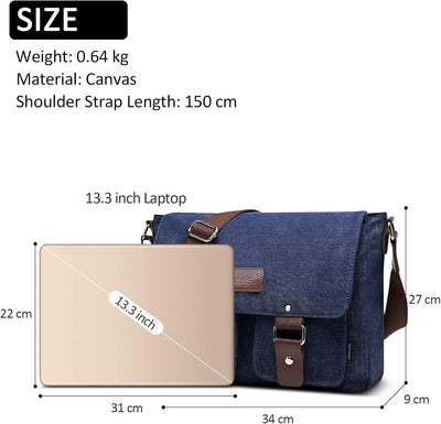 DORRISO Mode Umhängetasche Herren Schultertasche Leinwand Schultertaschen für 13.3 Zoll Laptop Kurie