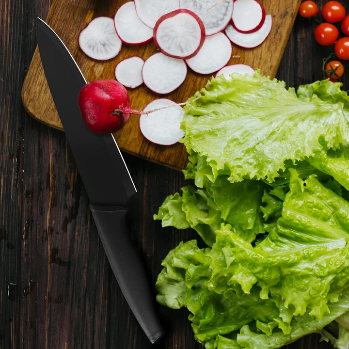 hecef Schwarz Oxid Messerset von 6 mit Passend Klinge Schützend Messerscheide,Schwarz Oxid Set mit M