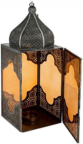 Orientalische Laterne aus Metall & Glas Sarala klein orange 28cm | orientalisches Windlicht | Marokk