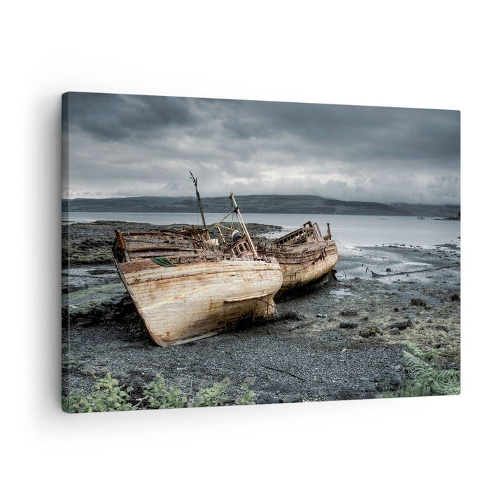 Bilder auf Leinwand Boot Wrack Ufer Leinwandbild mit Rahmen 70x50cm Wandbilder Dekoration Wohnzimmer