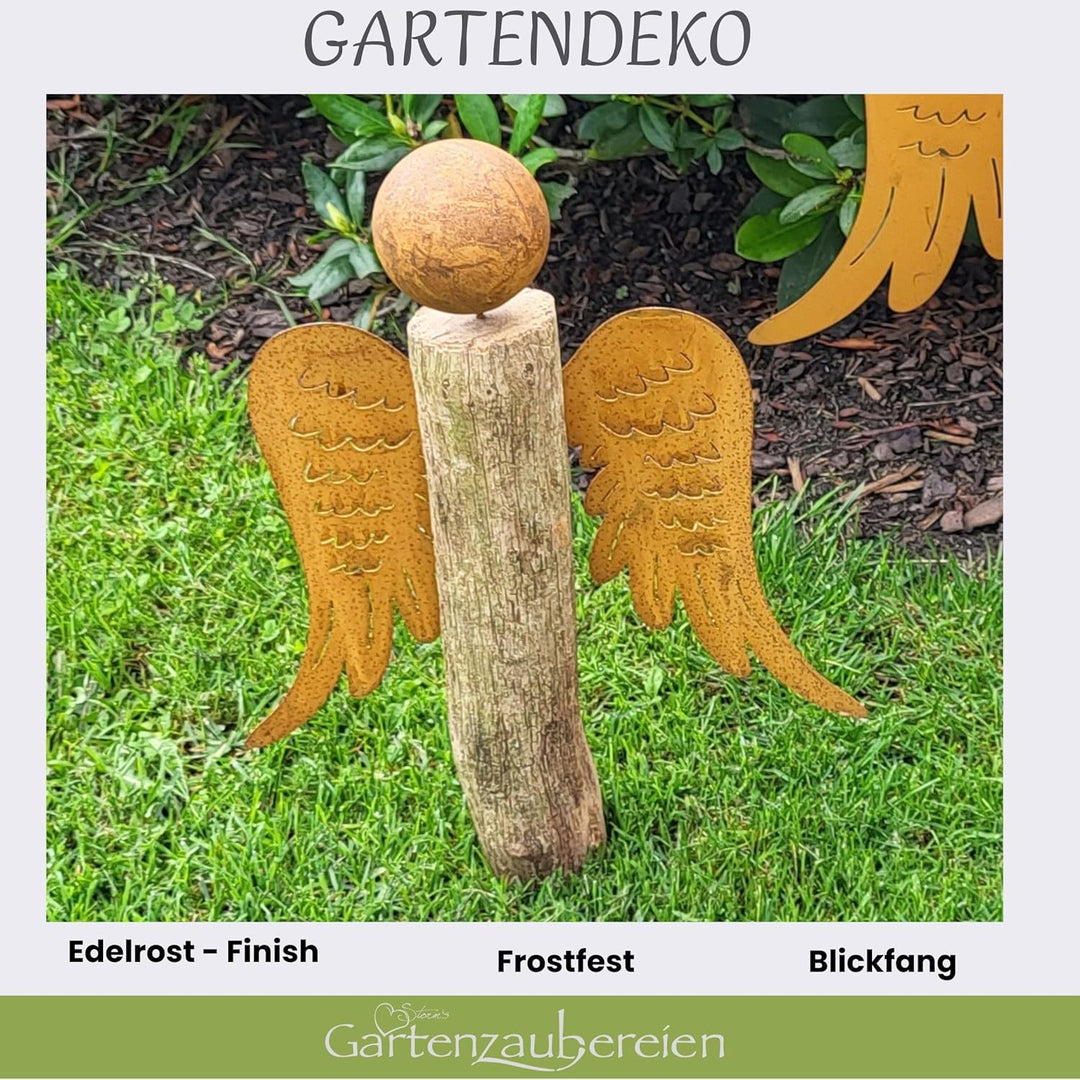 Storm's Gartenzaubereien Rost Engel mit Flügel und Kopf 25x33cm - Bausatz Deko Engelsflügel für Kami