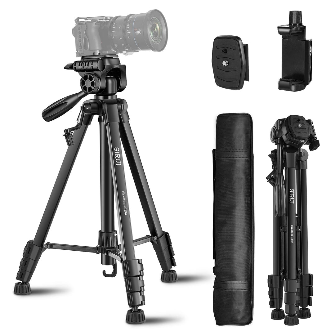 SIRUI Kamera Stativ 154cm, Aluminium Camera Tripod mit Telefonklemme Dreibein-Stative Fotostativ für