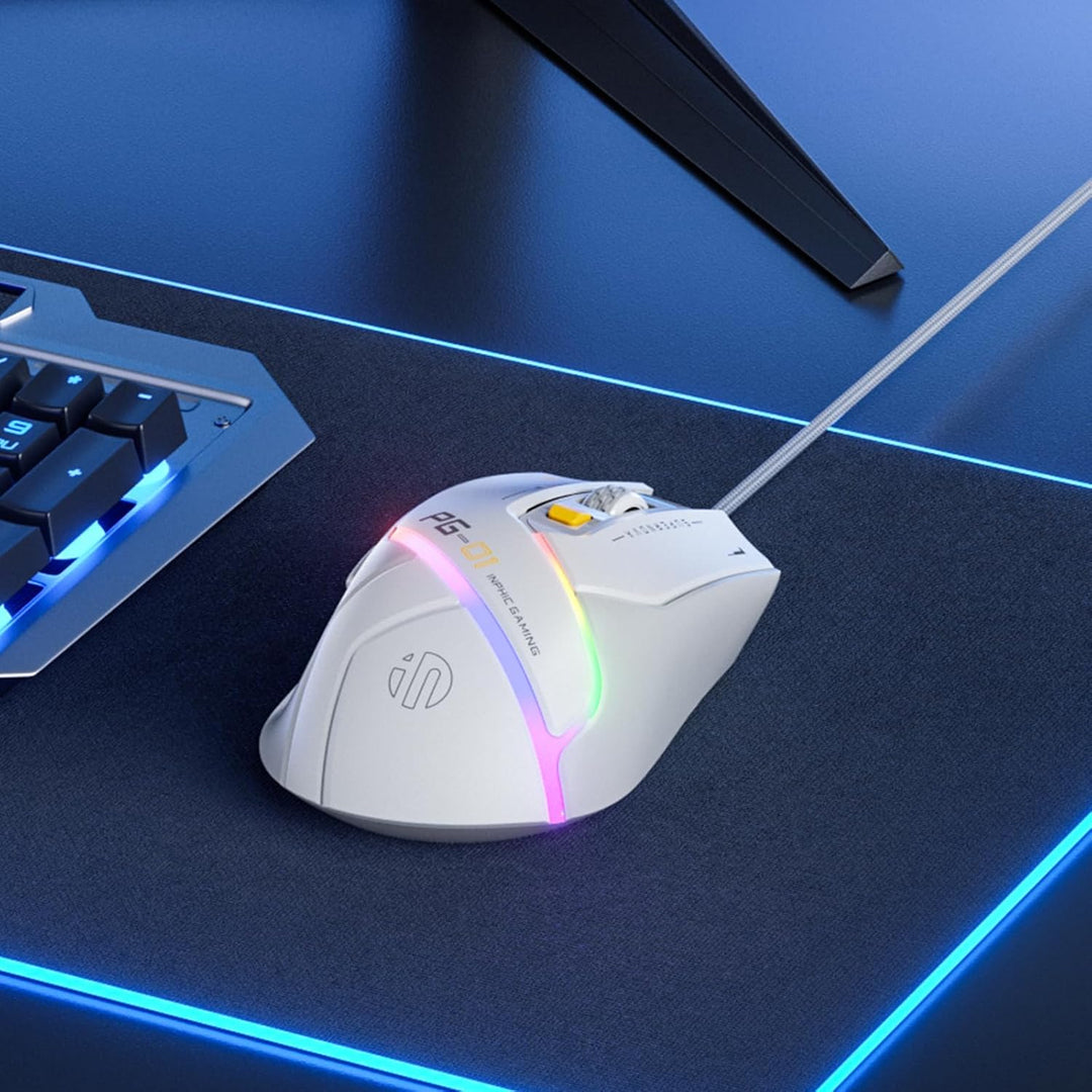 inphic PG1 Gaming Maus mit Kabel, 12800 DPI Hochpräzise, 6 programmierbare Tasten, atmungsaktive RGB