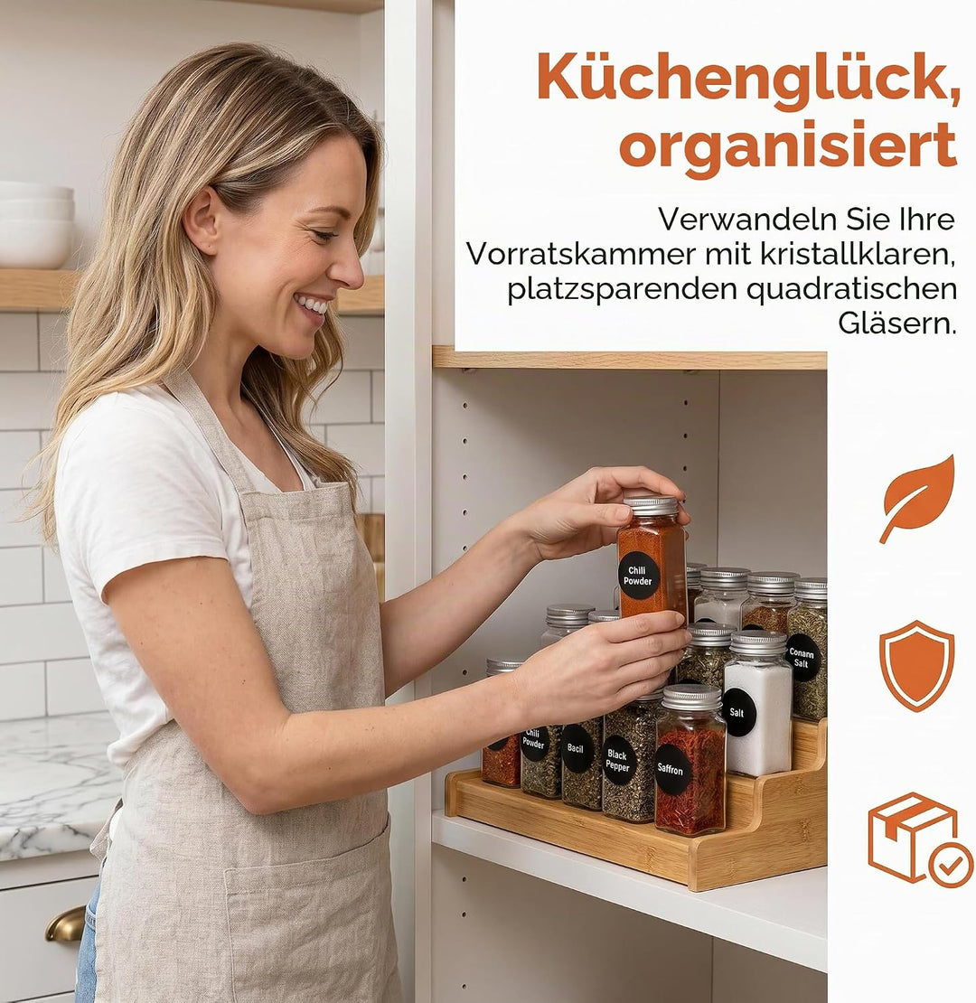 WUWEOT 24 Stück Kunststoff-Gewürzgläser, 120 ml Gewürzflaschen, quadratische Gewürzbehälter, wiederv